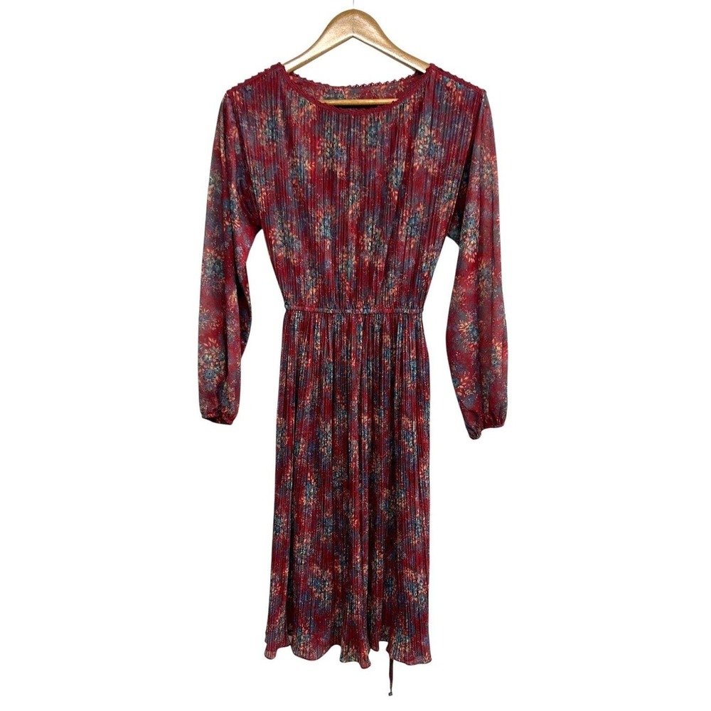Hal Ferman Pleated Floral Dress 12 Long Sleeve Midi Cottagecore Prairie Vintage